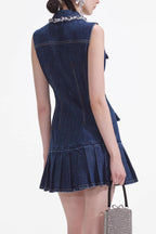 Blue Rhinestone Mini Denim Dress