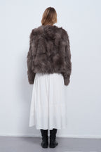 Faux Raccoon Fur Plush Coat with Retro Style