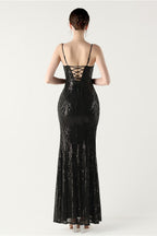 Sequin V Neck Cross Strap Mermaid Maxi Dress