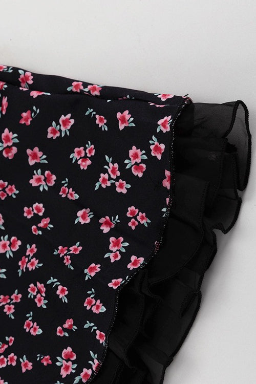 Chiffon Patchwork Strapless A Line Floral Dress