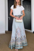 Next Vacation Linen Blend Paisley Print High Rise Tie-up Waist Maxi Skirt
