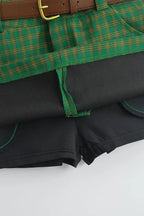 Letter Embroidery Plaid Low Waist Skirt