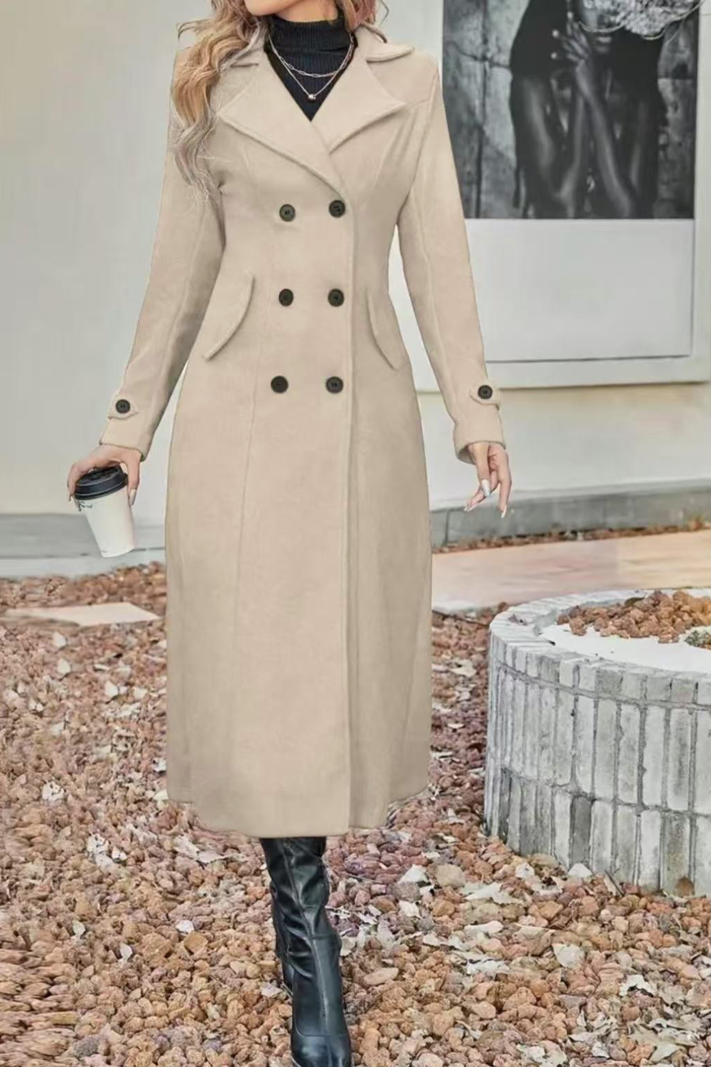 Wool Blend Lapel Double Breasted Chic Overcoat