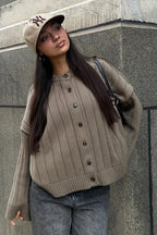 Ribbed Crew Neck Loose Cardigan