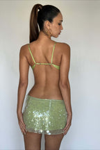 Solid Color Sequin Fitted Party Mini Skirt