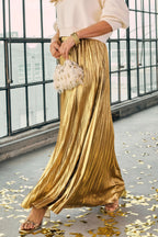 Gold Silver Pleated High Waist Skirt
