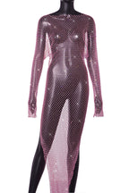 Best Layering Items Mesh Wide Neck Long Sleeve Slit Cover-up Maxi Dress