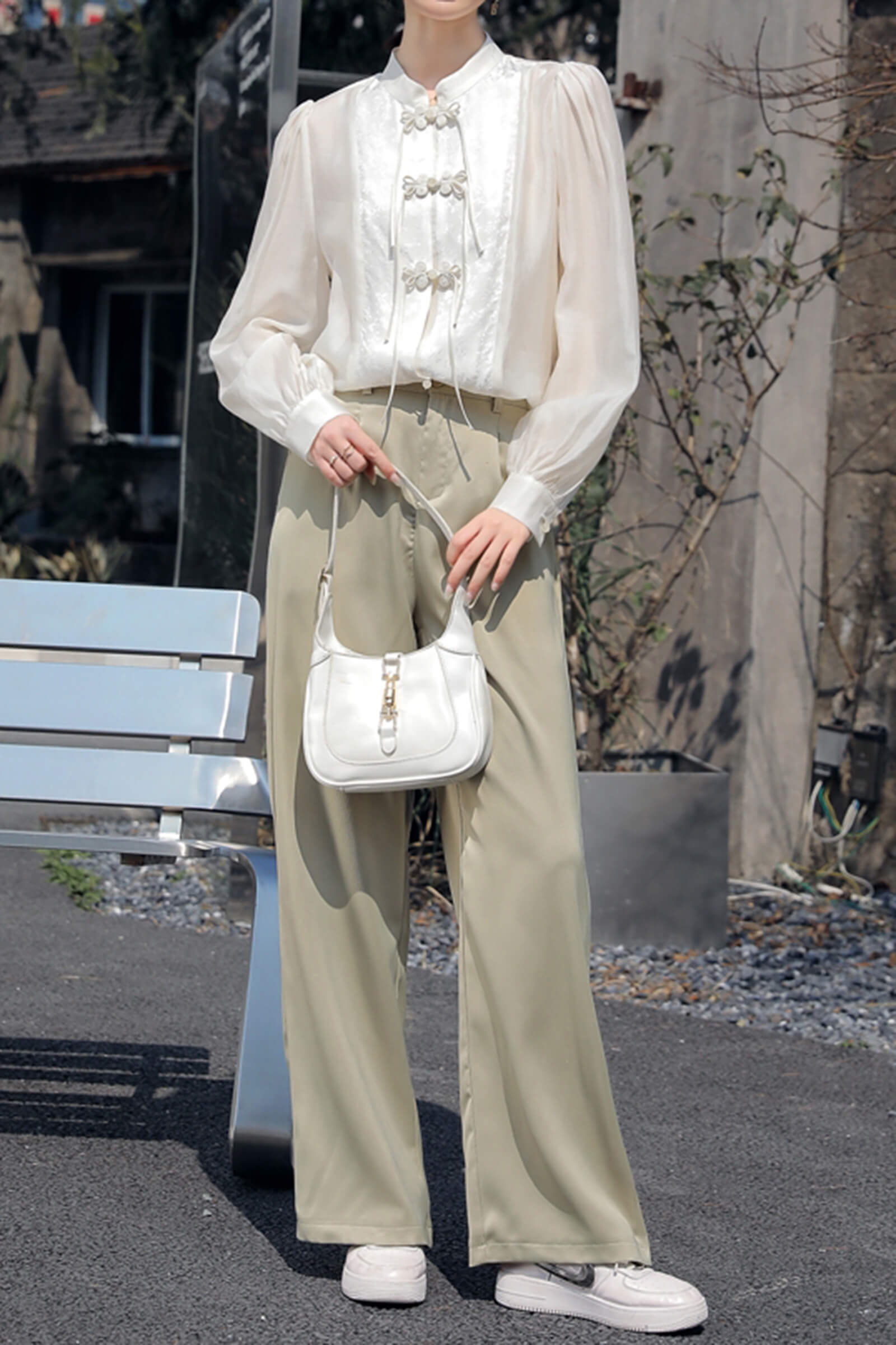 Beige Splice Buckle Shirt