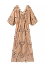 Batwing Sleeve Sequined Deep V Neck Long Dress