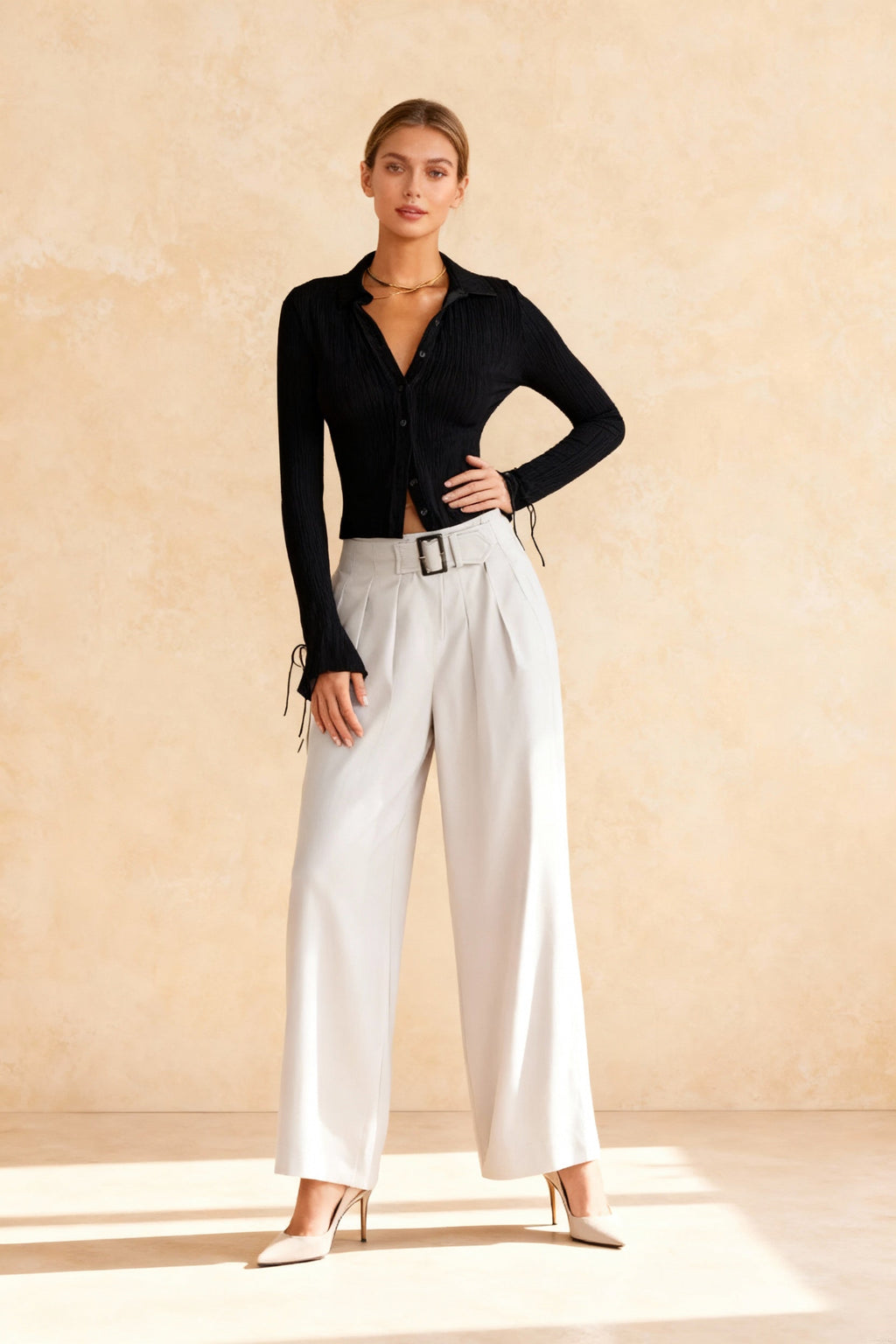 Long Sleeve Casual Turn-Down Collar Button-Down Knit Top