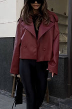 Stylish Lapel Long Sleeve Retro Loose Leather Jacket