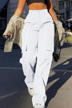 Street Style High Waist Multi Pocket Cargo Straight Loose Pants