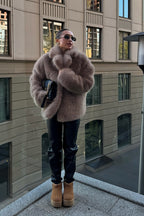 Faux Fox Fur Wide Collar Loose Warm Winter Coat