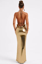 Shiny Bodycon Evening Gown Maxi Dress