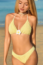 Solid Floral Strap Bikini Set