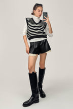 Black Striped Knitted Sweater Vest