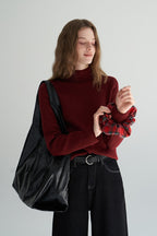 Mock Neck Fleece Lined Knit Top