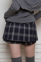 Color Block Pleated High Waist Slit Lined Short Skirt
