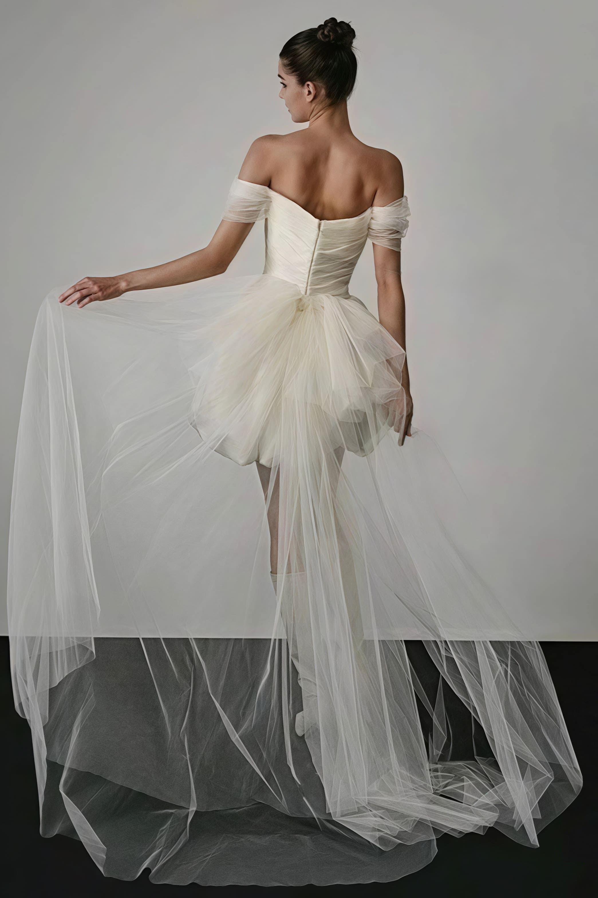 Off Shoulder Minimalist Satin Bud Reception Dress