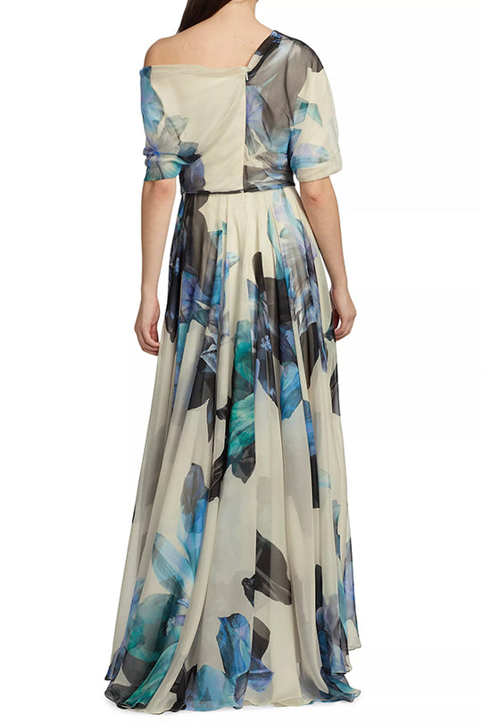 Sandy Aesthetic Unique Printed Bohemian Short Sleeve One Shoulder Maxi Dress Designer Edit