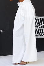 Gette Linen Blend Slit Front Top and High Rise Knoted Pocket Wide Leg Pants Set