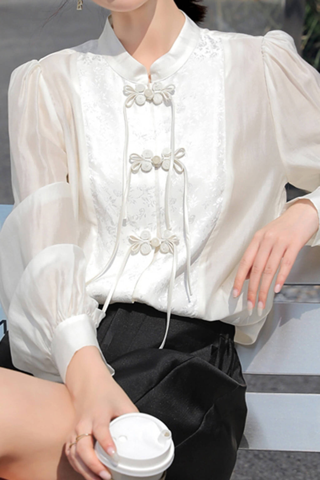Beige Splice Buckle Shirt