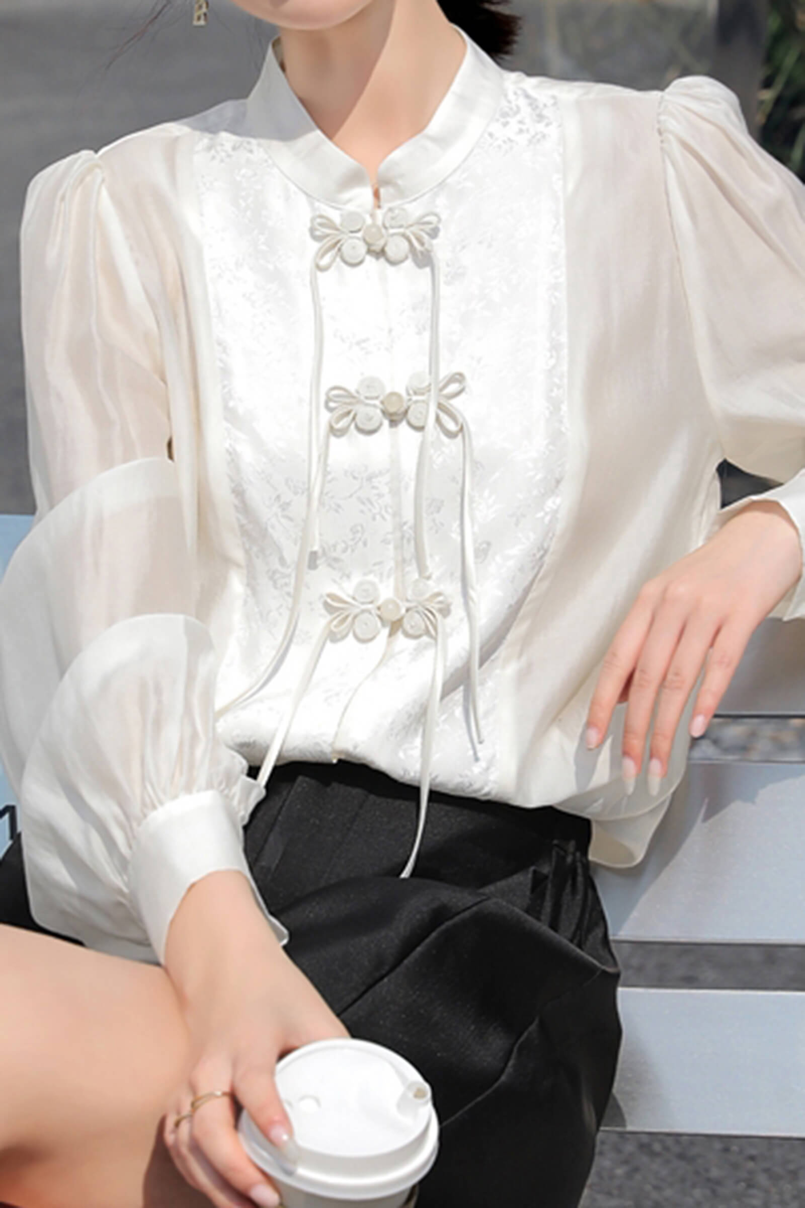 Beige Splice Buckle Shirt