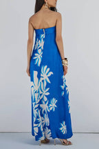 Fashion Vacation Satin Unique Print Off Shoulder Maxi Dress