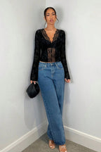 Leopard Print Lace-Paneled Sexy Blouse