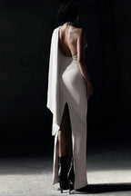 Halter Cowl Neck Bodycon Silk Dress