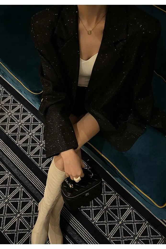 Chic SingleBreasted Sequin Blazer