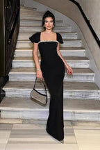 Bandage Water Drill Square Neck Party Dress