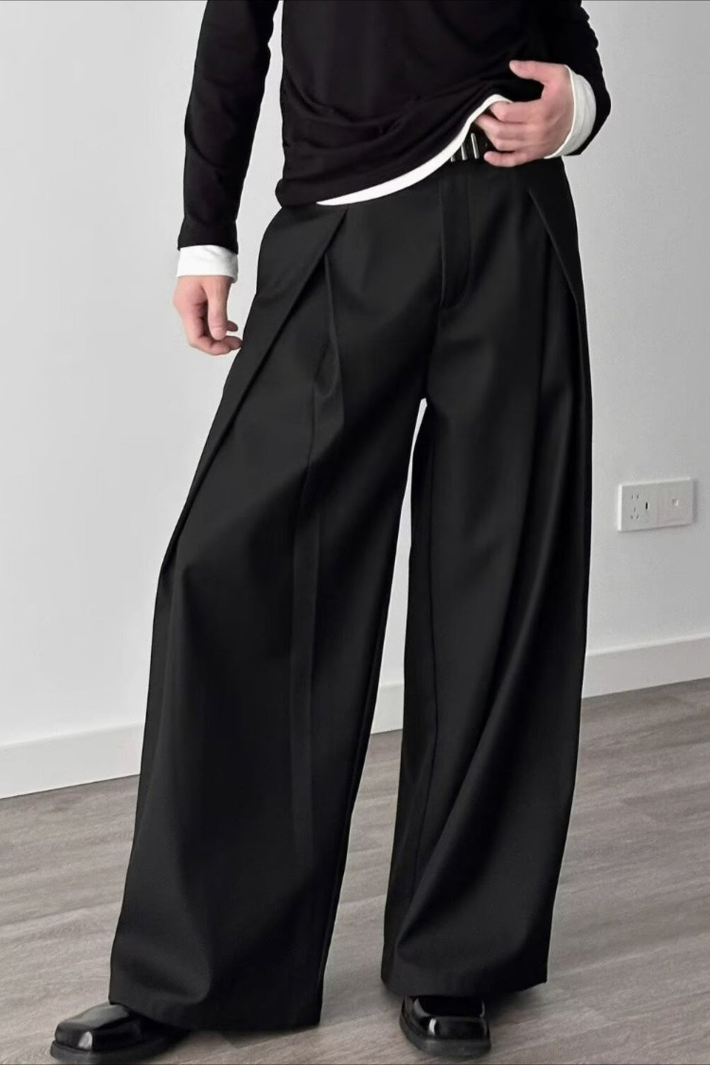 Casual 3D Pleat A-Line Wide Leg Pants