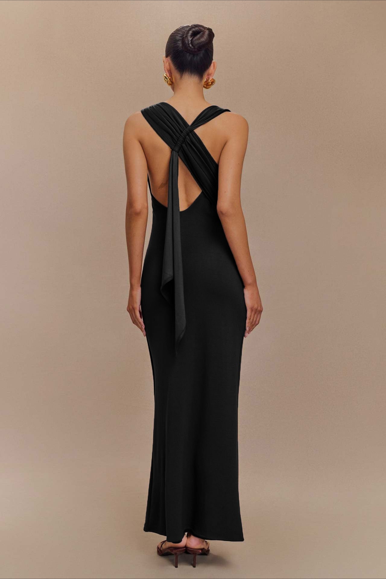CrossTie LowBack Maxi Party Dress
