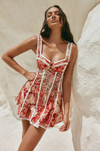 Lace Trim V Neck Linen Vacation Dress