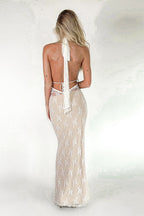 Elegant Fitted Lace Backless Bodycon Maxi Dress