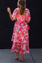It's All Special Floral Cutout Waist Tiered Midi Dress