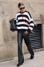 Loose Striped Crew Neck Long Sleeve Knit Sweater