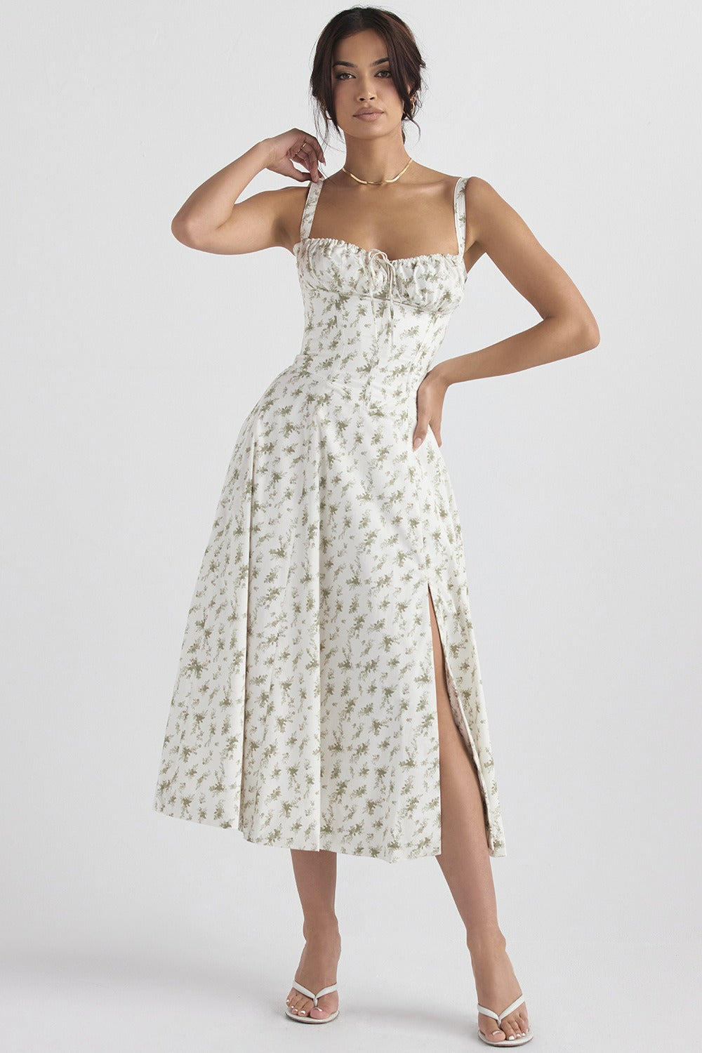 Strap Slit Floral Maxi Floral Dress