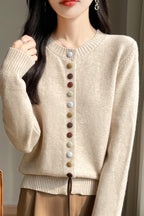 Color Button Solid Velvet Cardigan