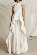 Halter Neck Pleated Prom Dress