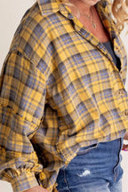 Women's Mineral Washed Button Down Plaid Flannel Shirt