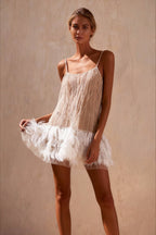 Open-Back Beaded Tiered Tassel Short Party Dress