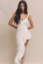 Pleated Oblique Hem Mini Dress