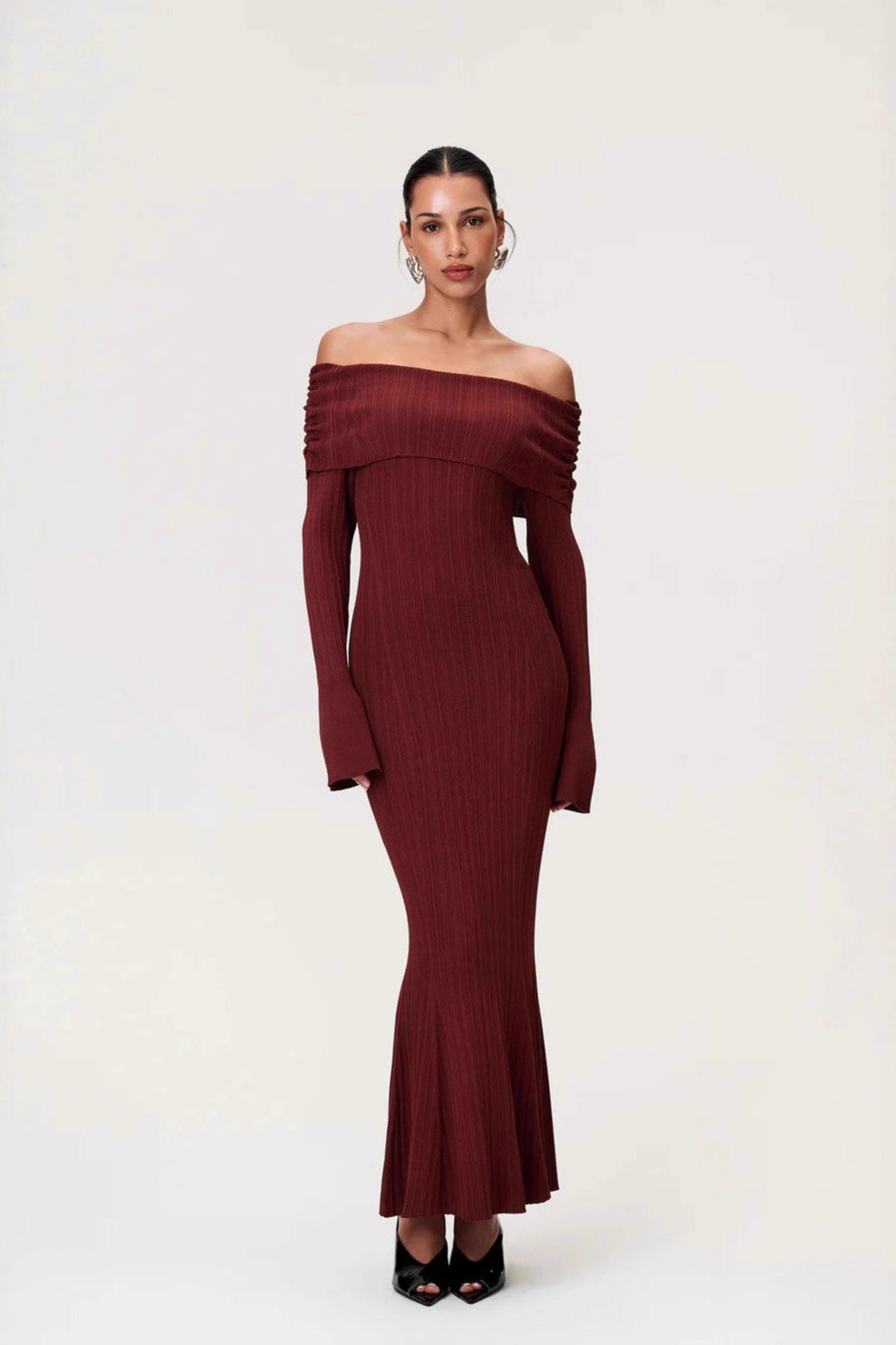 Sexy Solid Ruched Off-Shoulder Knit Bodycon Dress