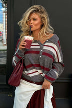 Color Block Polo Collar Pullover Knit Sweater