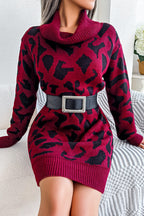 Leopard Turtleneck Sweater Dress