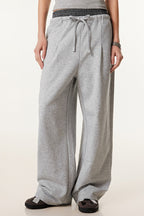 Patchwork Double Waist Wide Leg Athletic Pants
