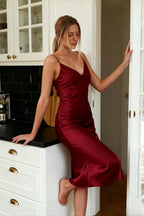Gown Silk Split and Black Spaghetti with Long Straps Midi Design