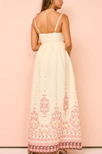 Wendy Elevated Paradise Flowers Linen Blend Unique Print Loose Maxi Dress with Straps and Pockets Statement Occasion Edit